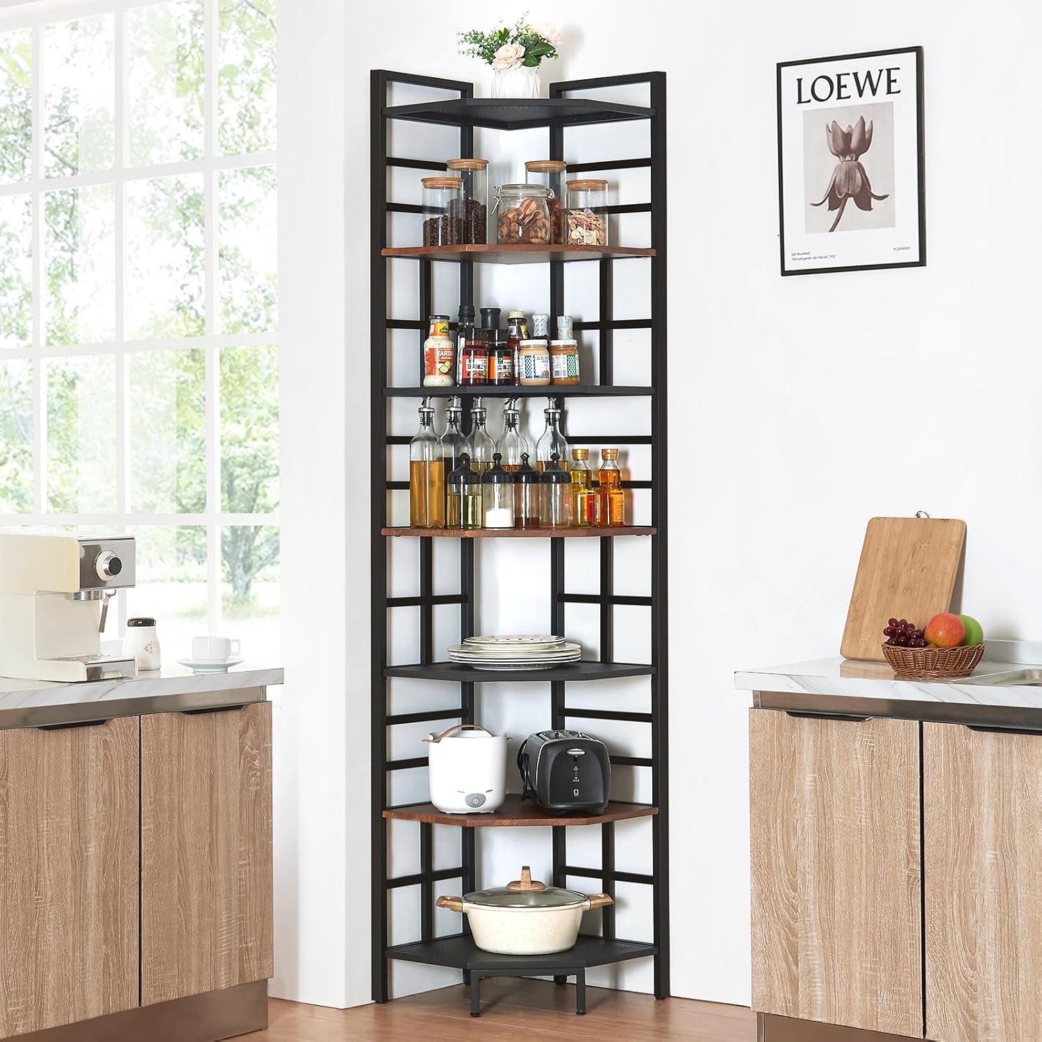 HOMISSUE 7 Tier Tall Narrow Corner Bookshelf 826 Brown