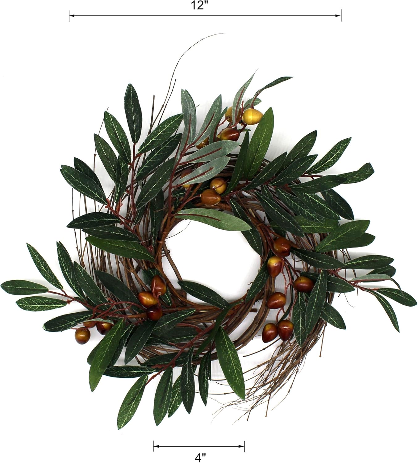 Rustic Country Artificial Olive Wreath 12 Inch