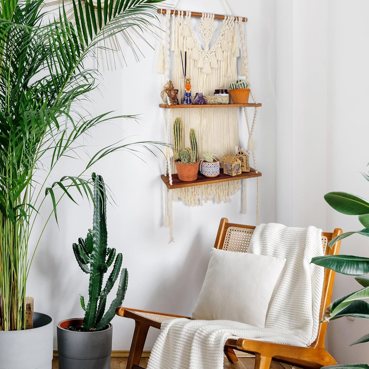 ANROYE 2 Tier Boho Wall Hanging Shelf