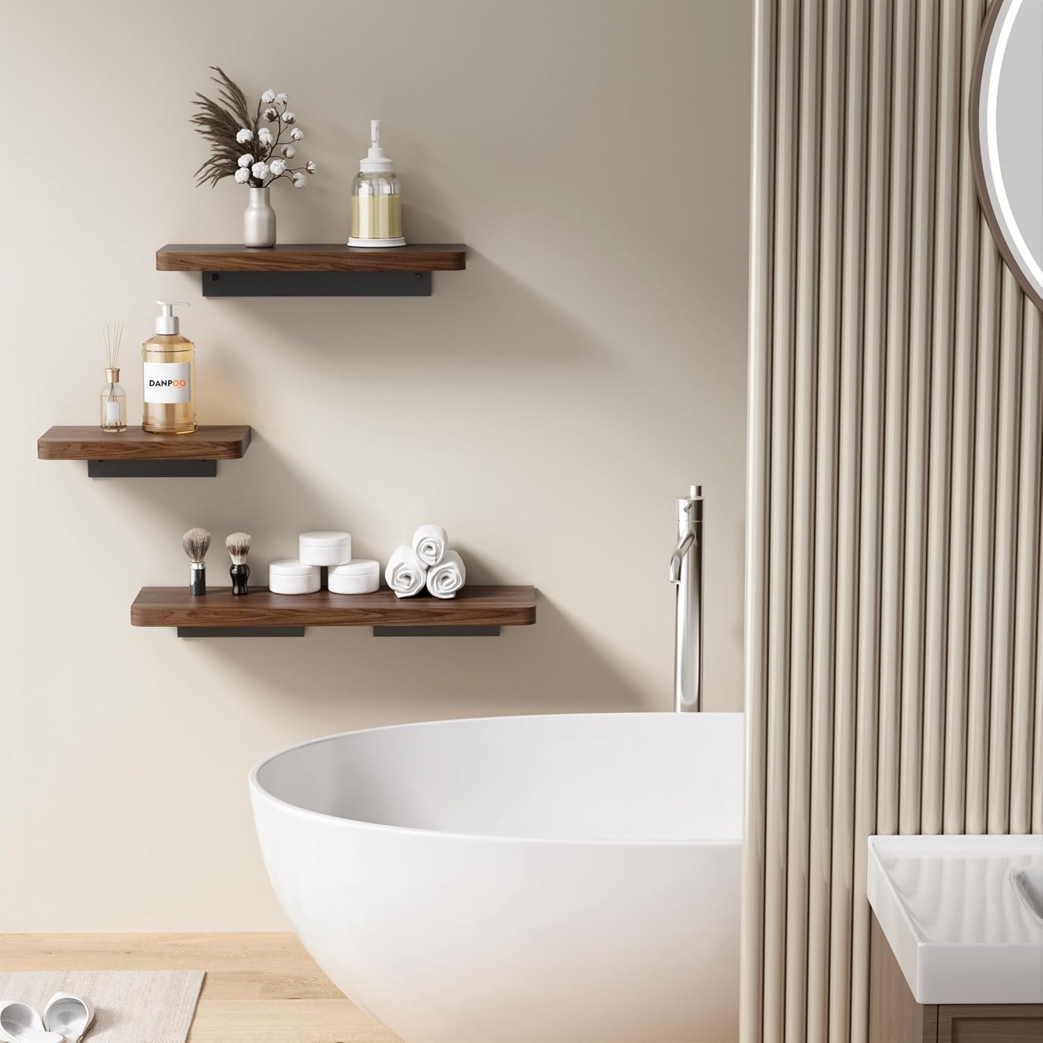 Danpoo 8 Inch Floating Walnut Shelf for Wall
