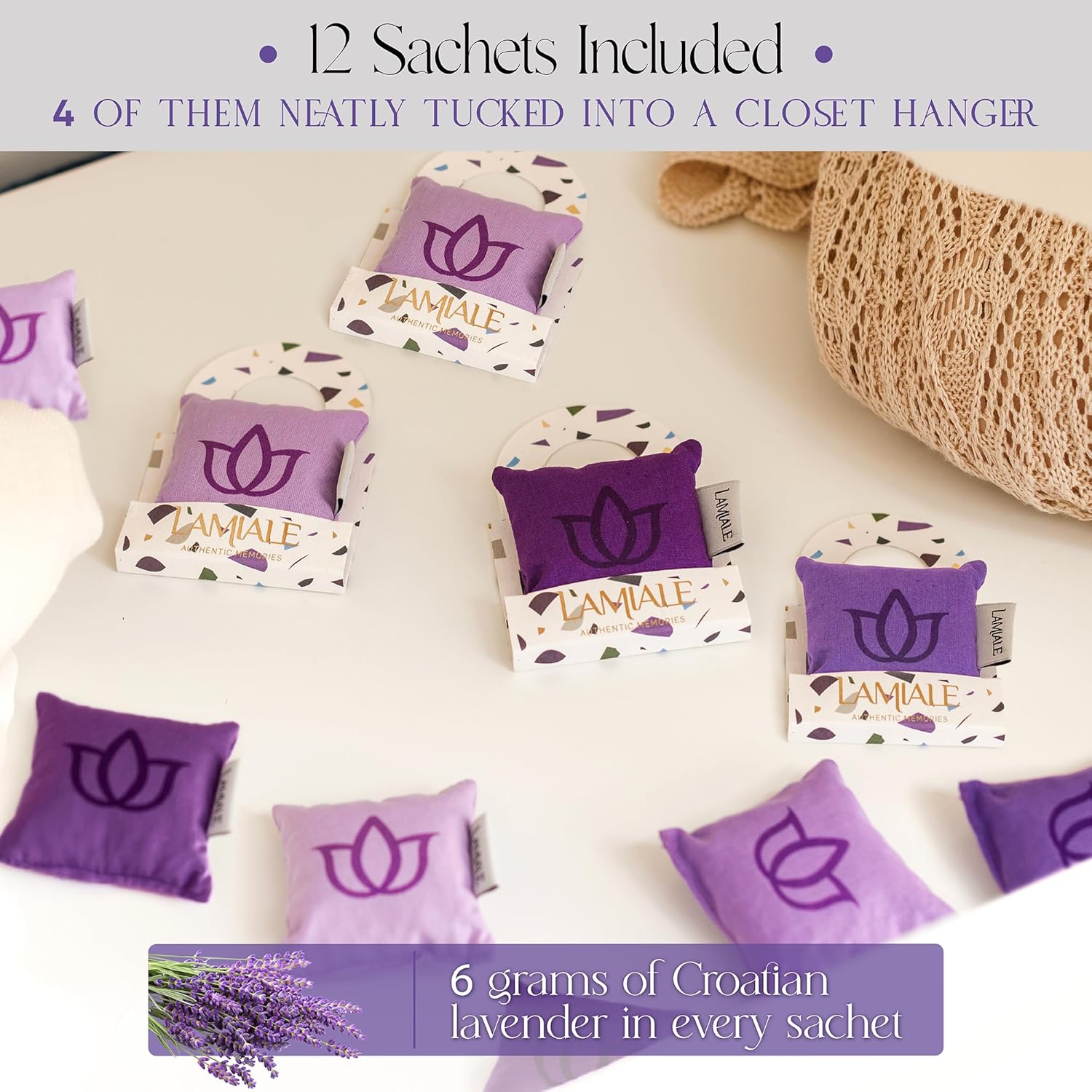 Lamiale Croatian Lavender Scented Sachets - 12 Handmade Natural Air Freshener Moth Repellent