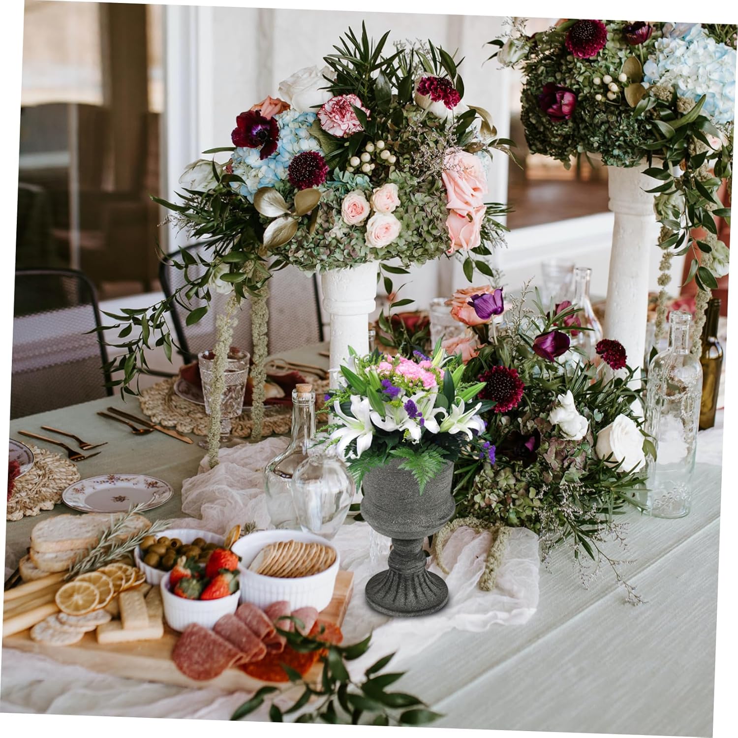 Wakauto Vintage Gray Metal Flower Vase for Wedding Home Decor