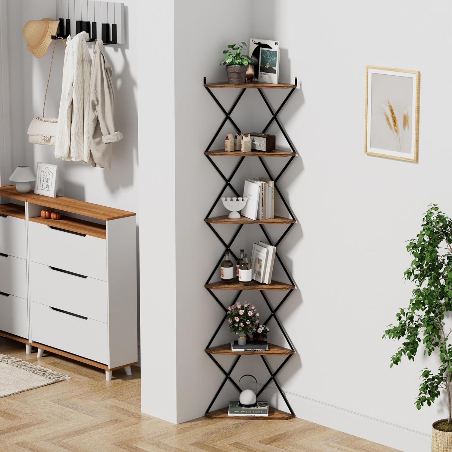 IRCPEN 6 Tier Wall Mounted Corner Shelf Stand