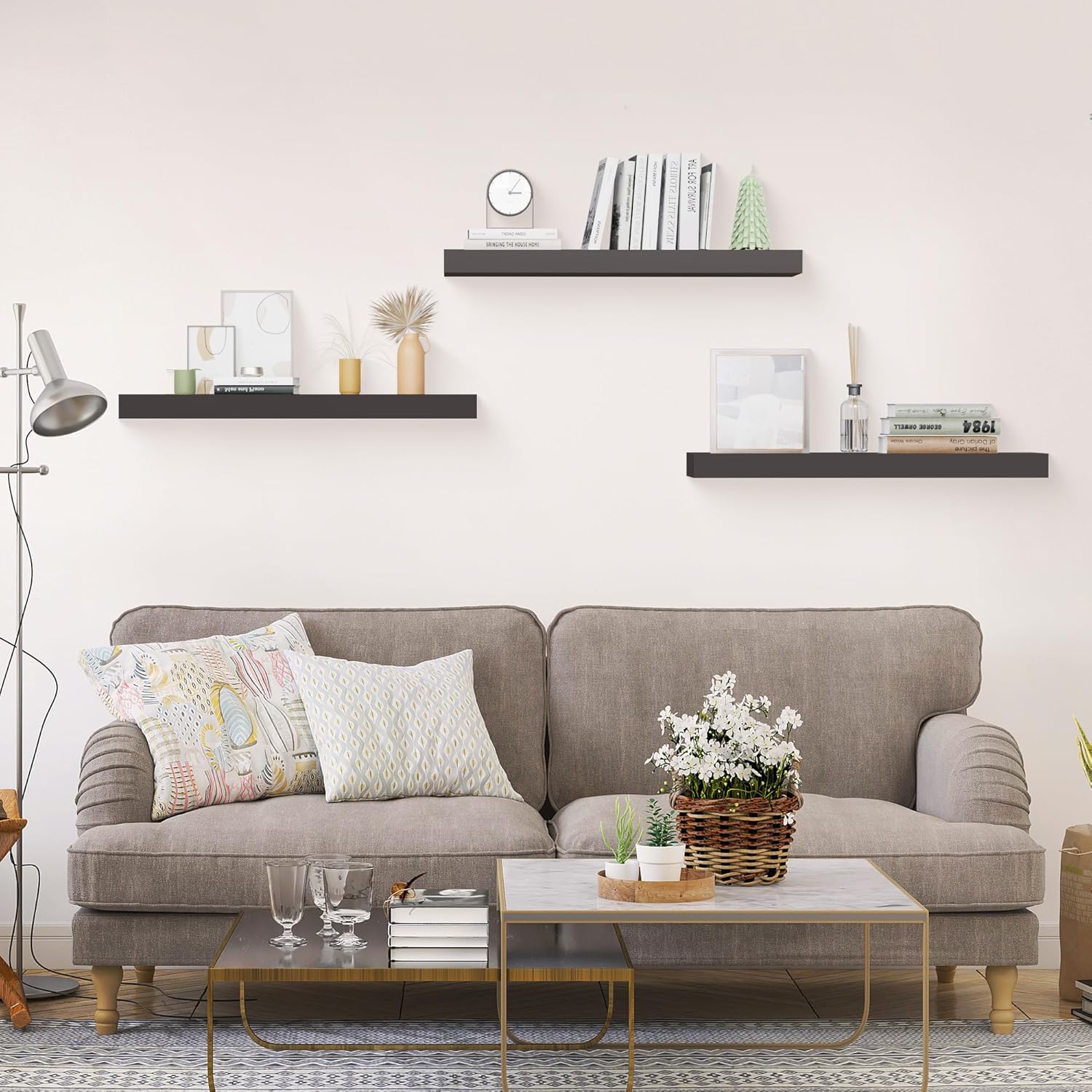 Colima Floating Wall Shelves Set of 3 Black Wood