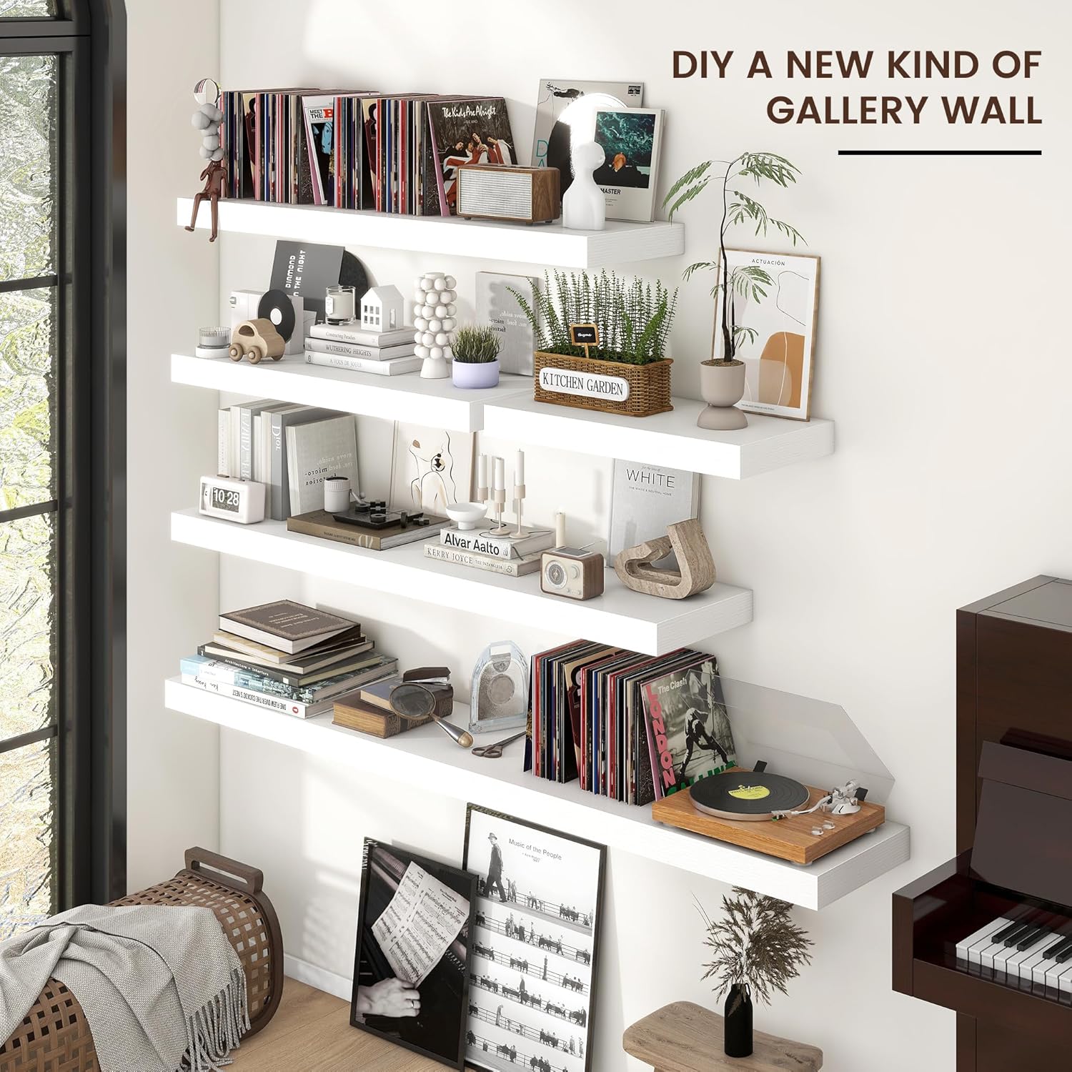 Venusmiles 36 Inch White Floating Wall Shelf
