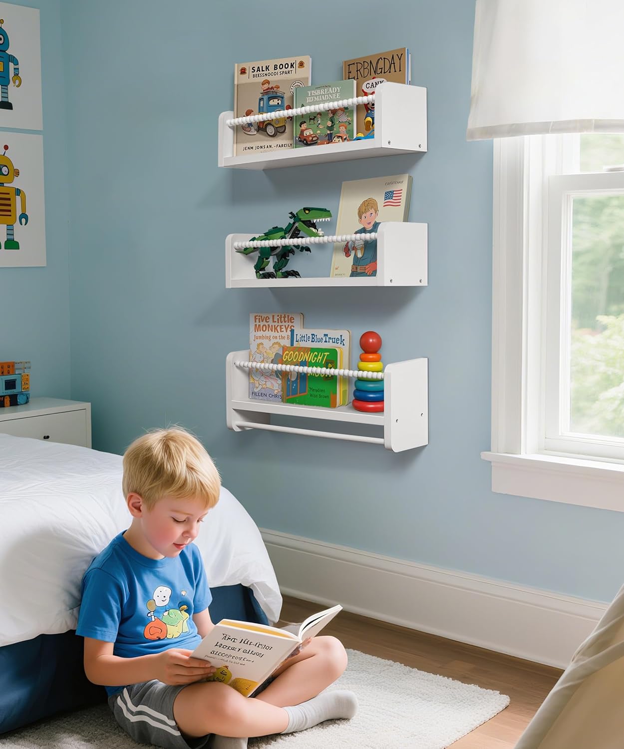 White Floating Bookshelf Wall Set of 3 for Nursery