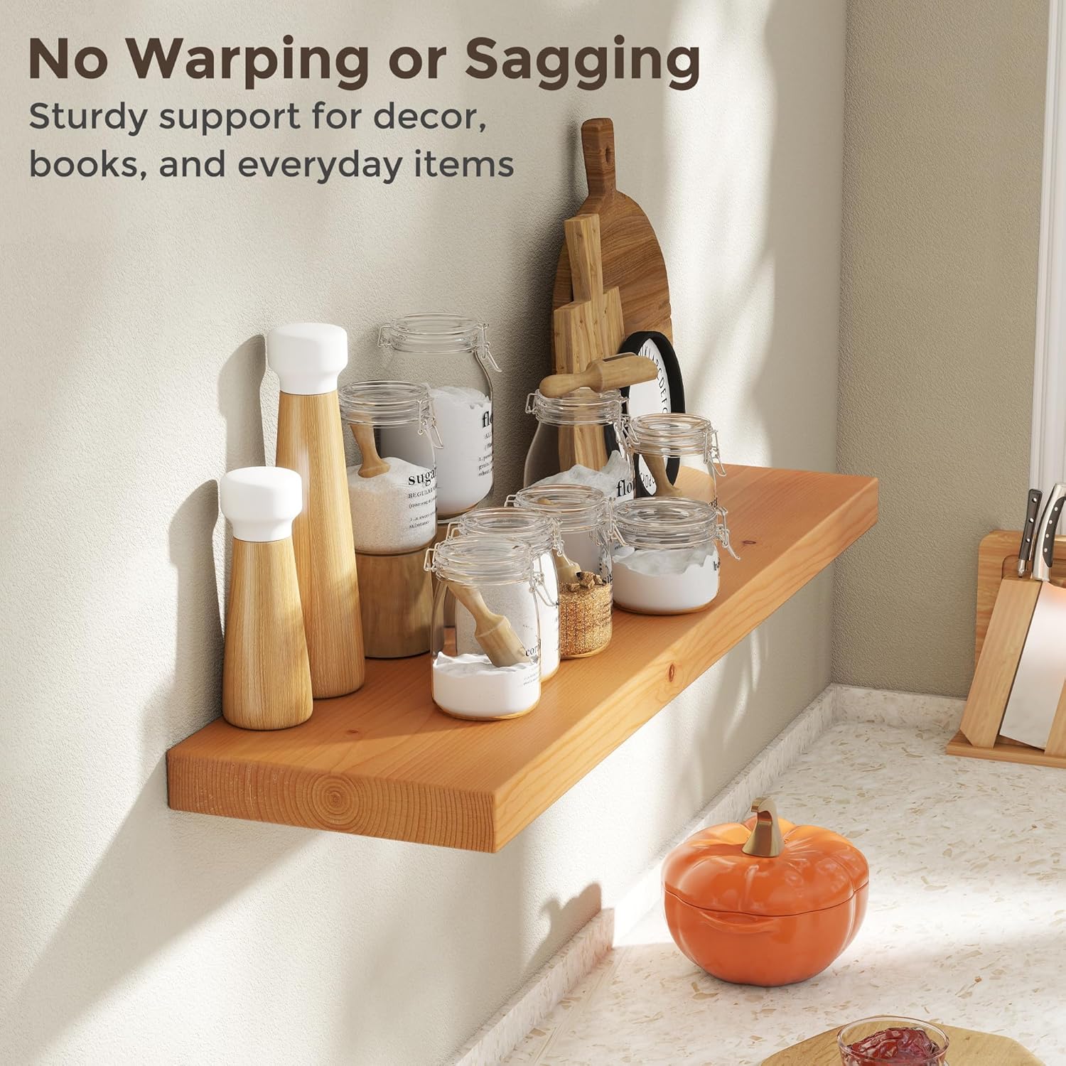 Axeman 36 Inch Floating Shelves Set of 2 Natural Finish