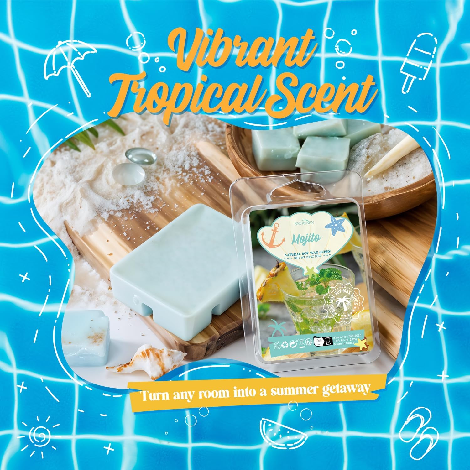 Summer Scented Wax Melts Set with 8 Unique Scents