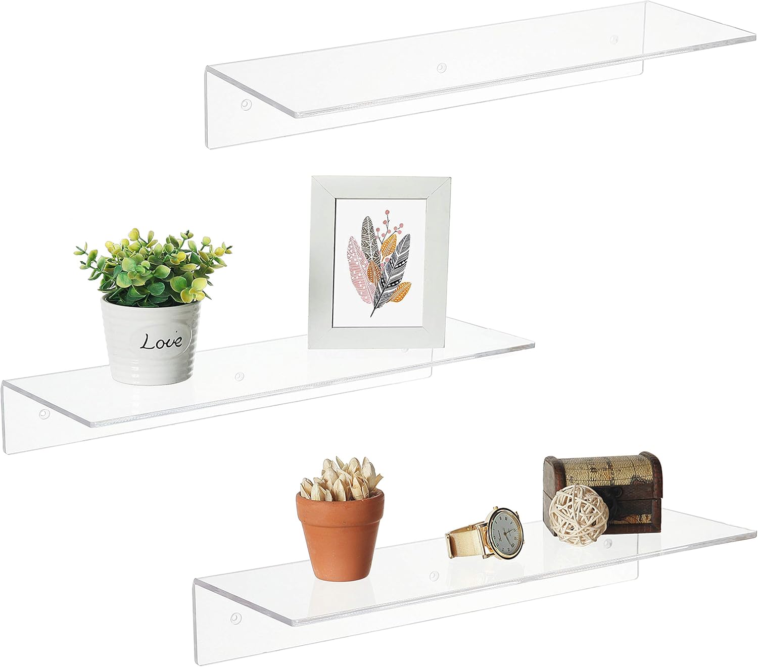 MyGift 17 Inch Clear Acrylic Floating Shelves Set of 3