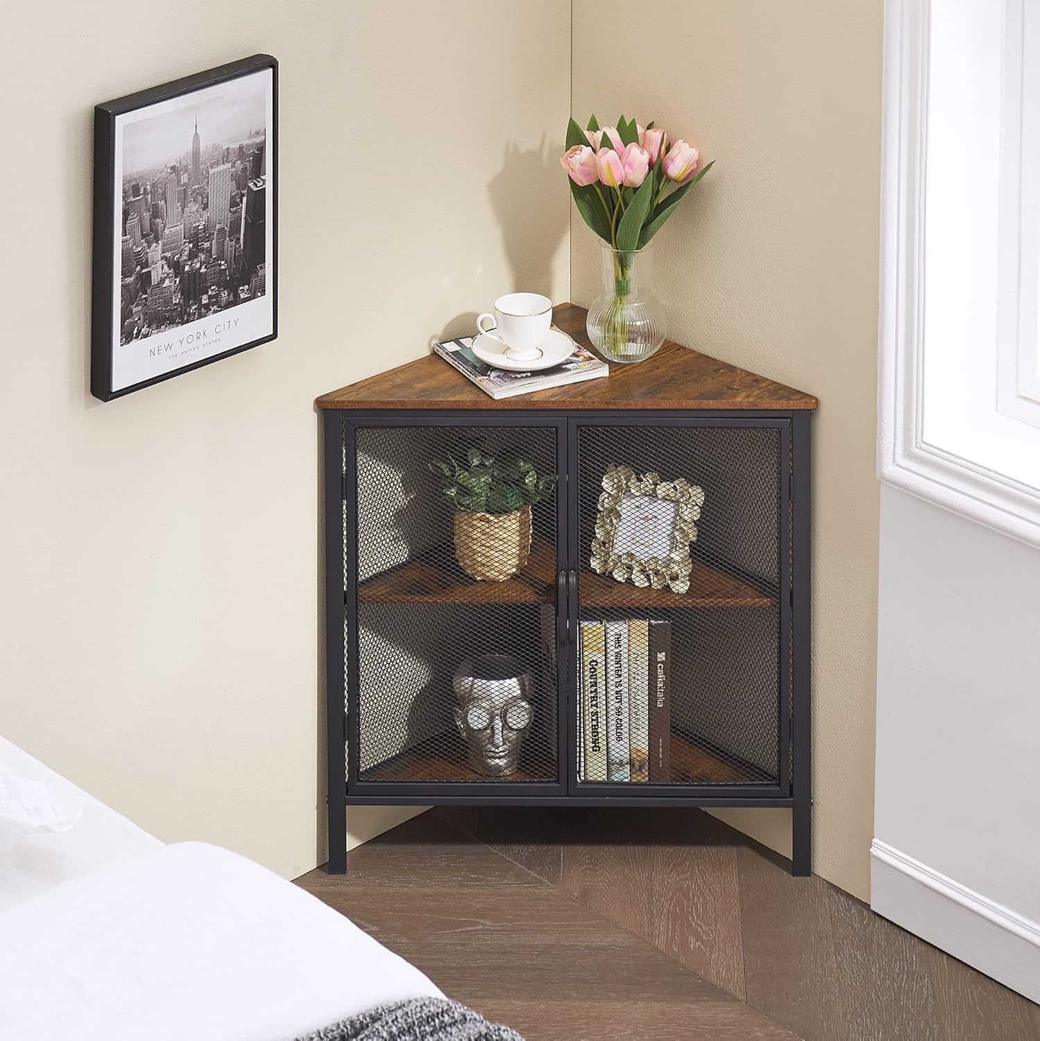 VECELO 3-Tier Corner Shelf Organizer Brown