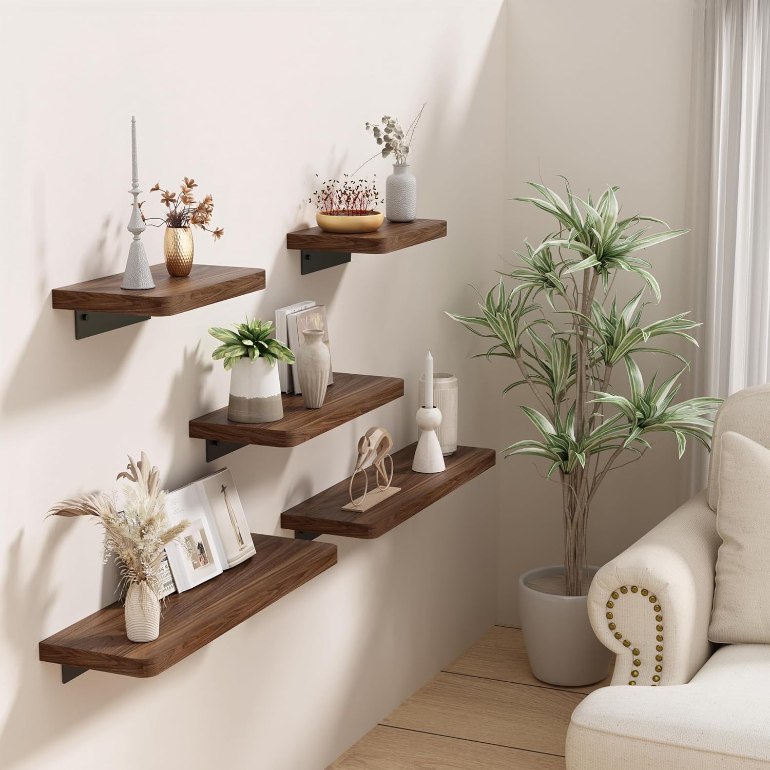 Danpoo 8 Inch Floating Walnut Shelf for Wall