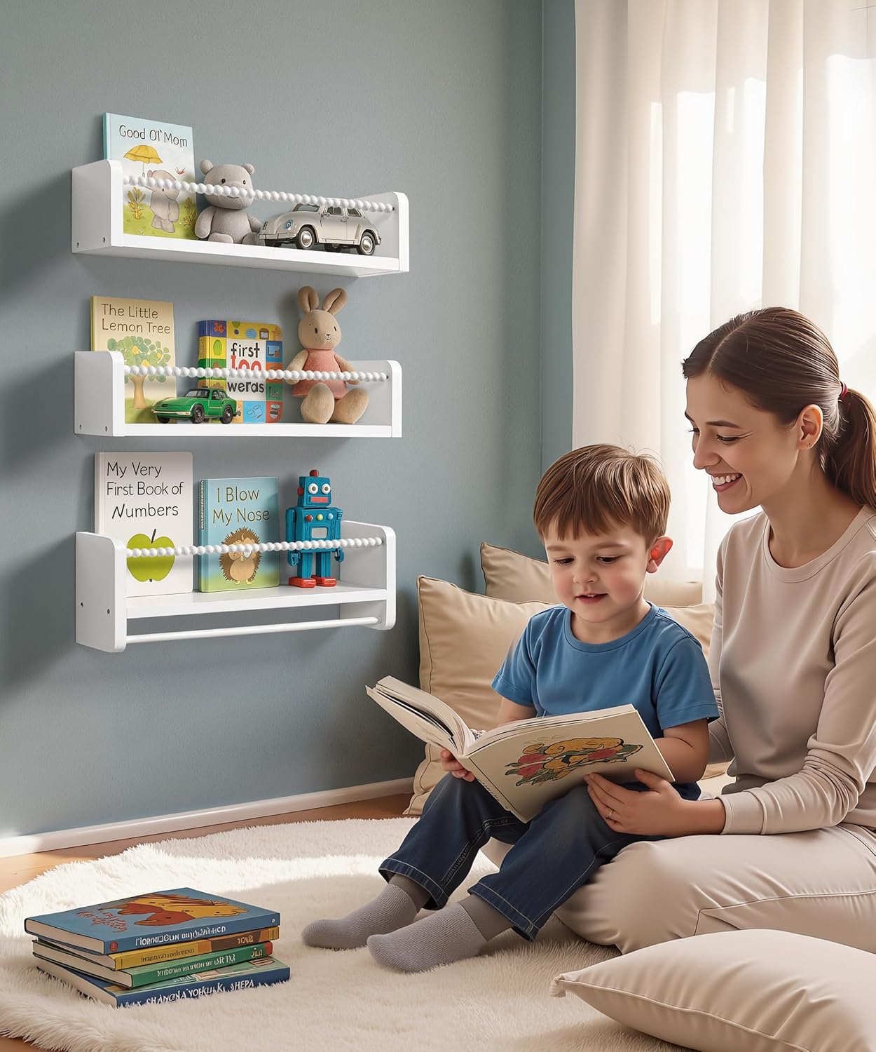 White Floating Bookshelf Wall Set of 3 for Nursery