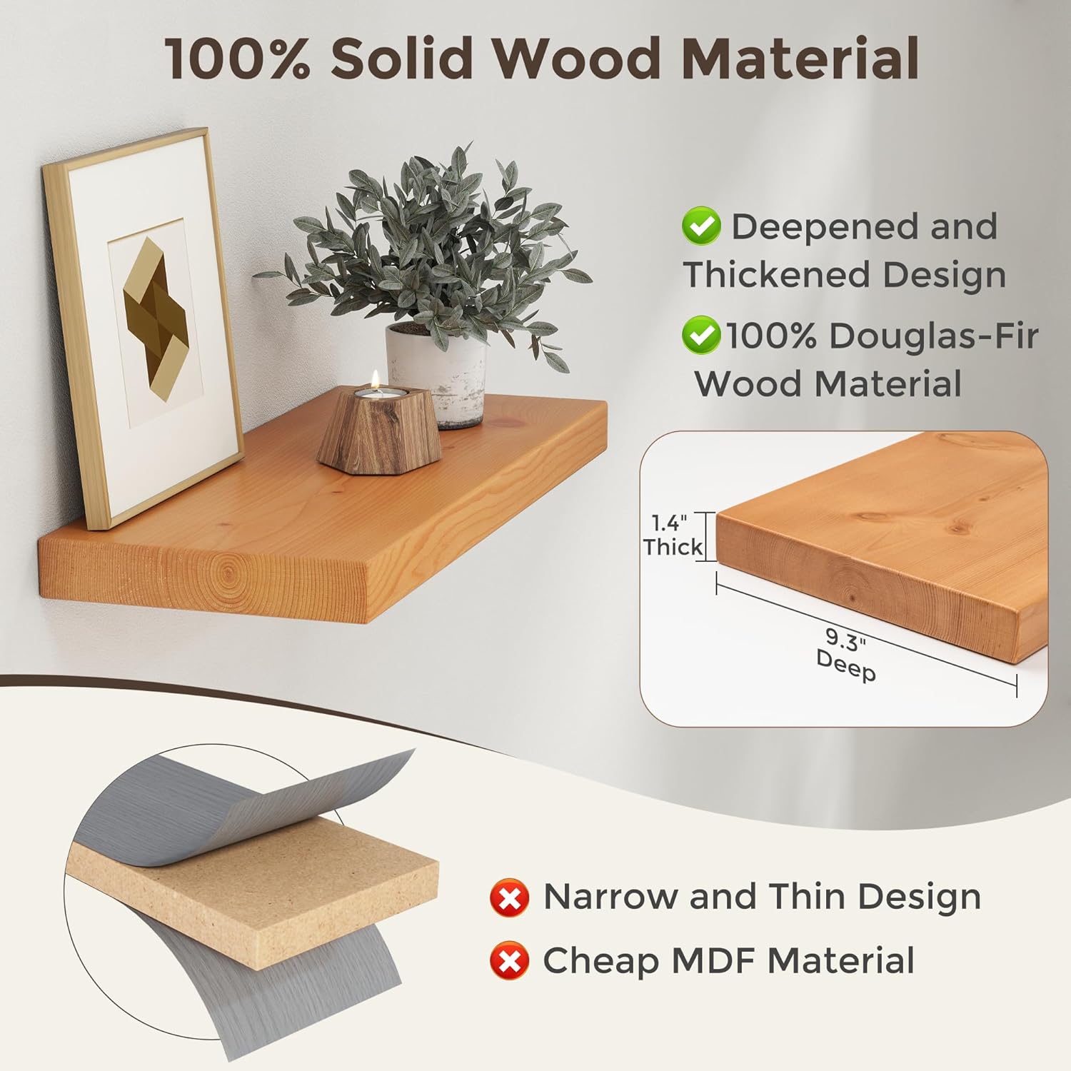 Axeman 24 Inch Floating Shelves Set of 2 Natural Finish