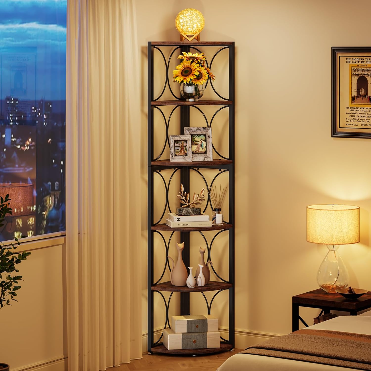 Tribesigns 67 Inch Tall Corner Shelf 6 Tier Bookcase