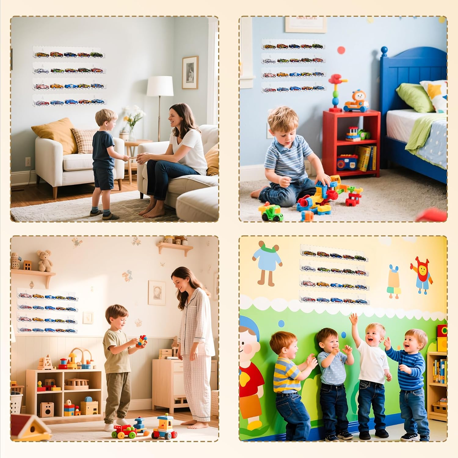 4-Pack 15 Inch Wall Mounted Display Rack for Miniature Toys and Collectibles