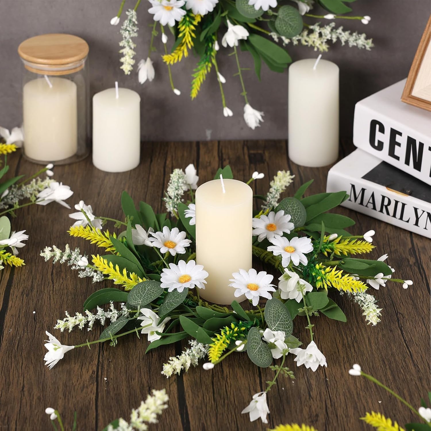 6 Pcs Artificial White Daisy Wreath Summer Spring Decor