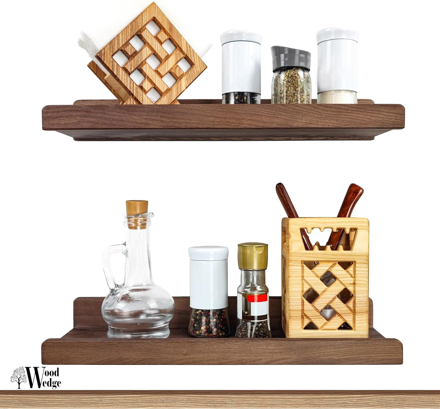 Wood Wedge Floating Shelves Set 2 16 Inch Waterproof