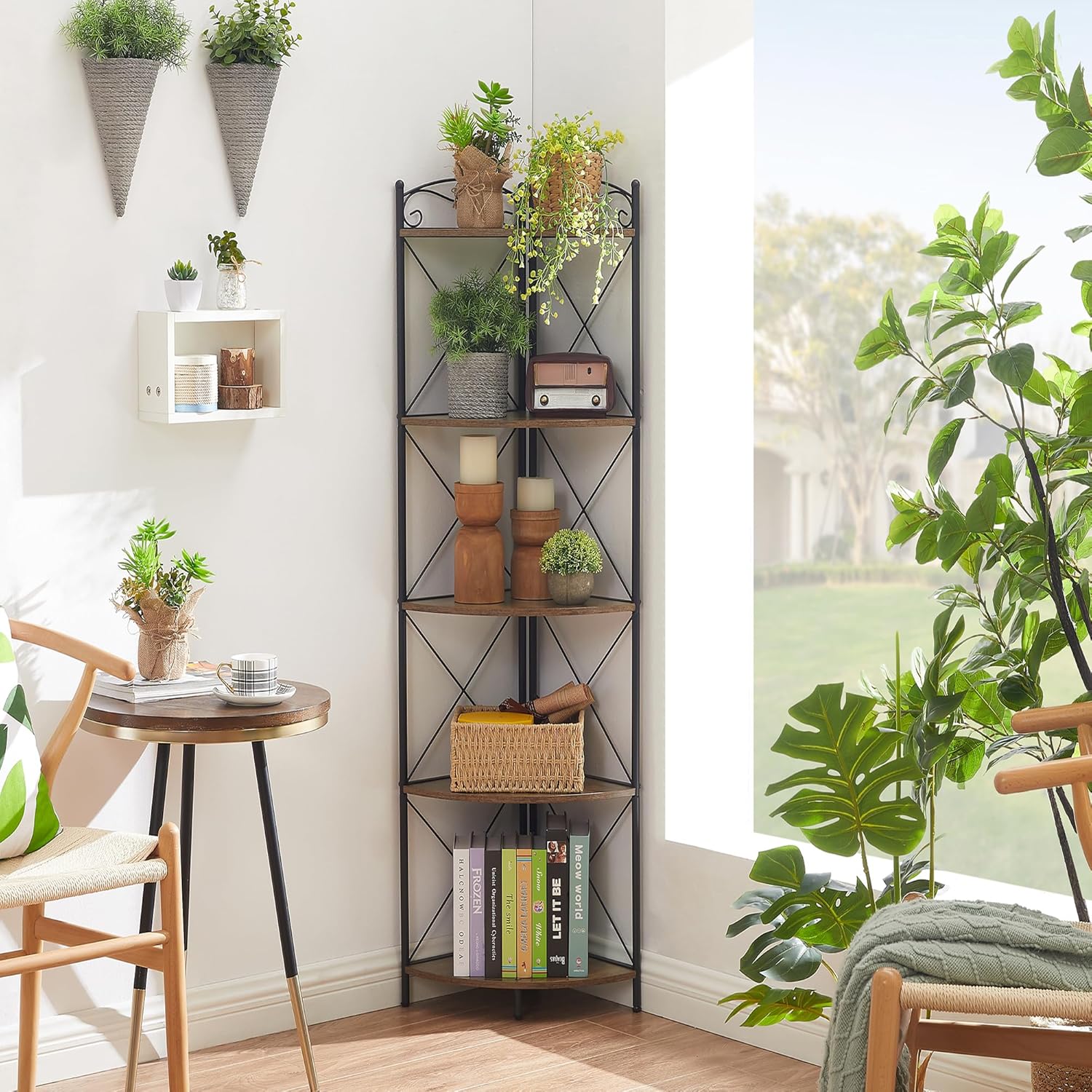 VECELO Corner Cabinet Tall Storage Shelf Bookshelf Display Rack