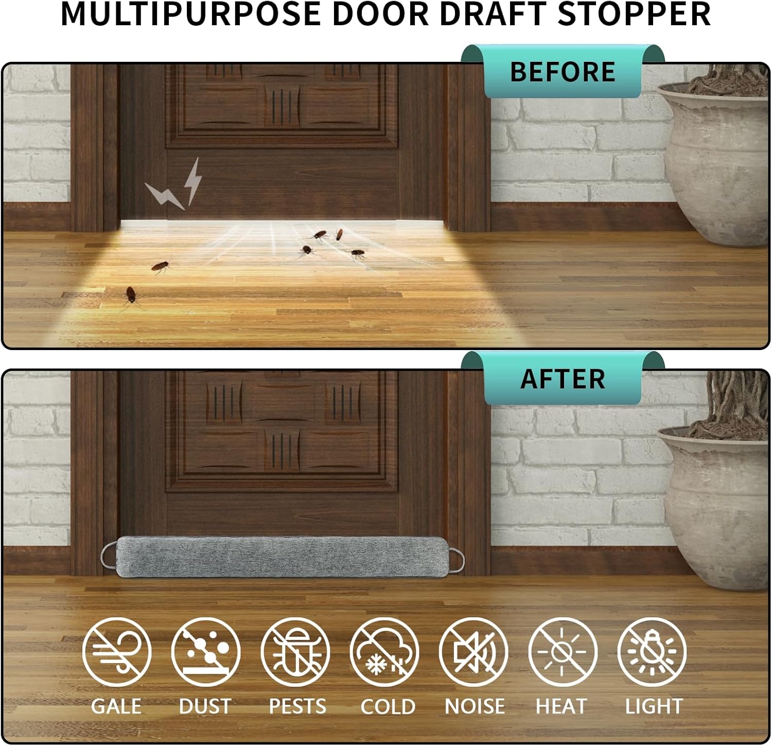 36 Inch Weighted Door Draft Stopper Grey Noise Blocker Dustproof