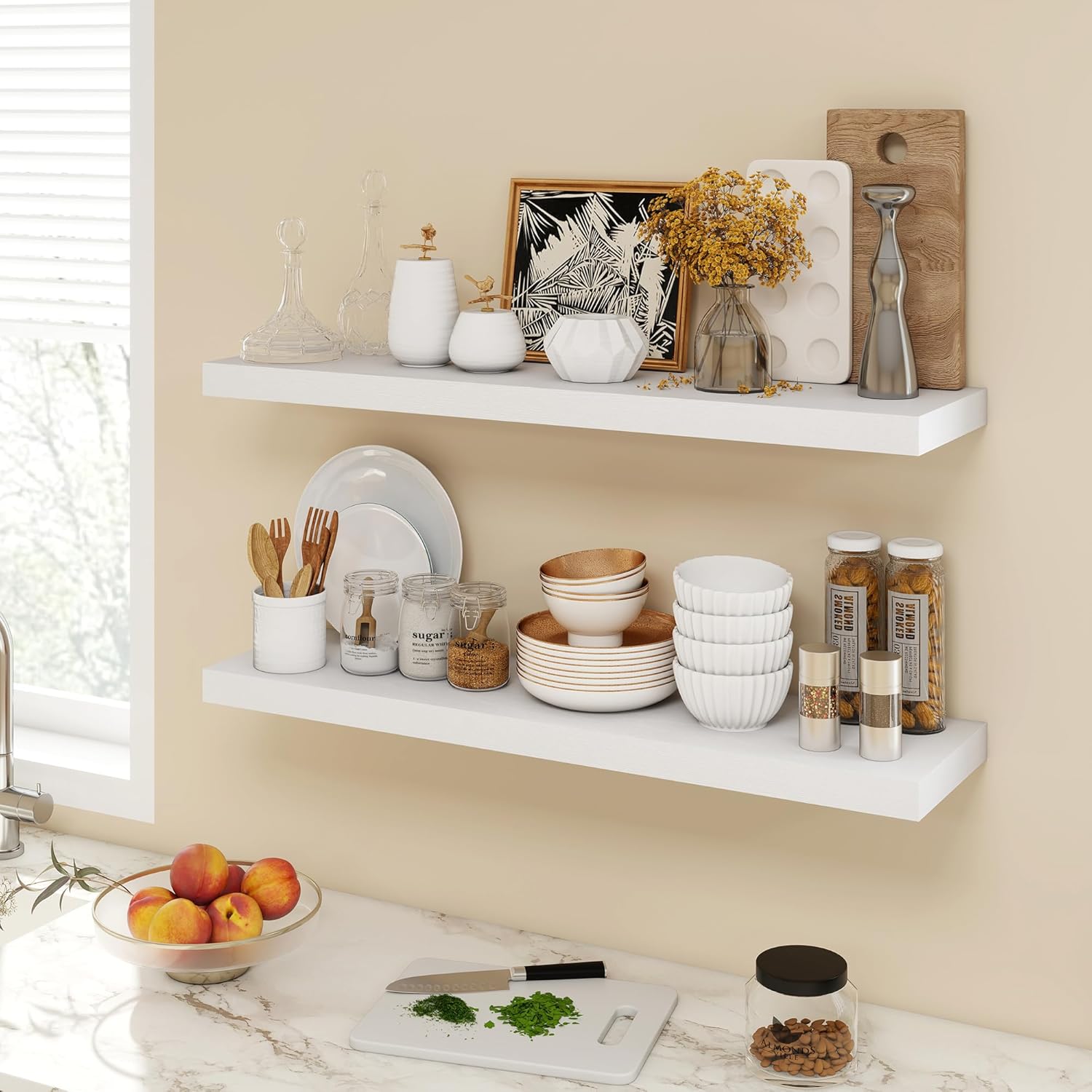 36 Inch Floating Shelves Set of 2 Rustic Wood Grain