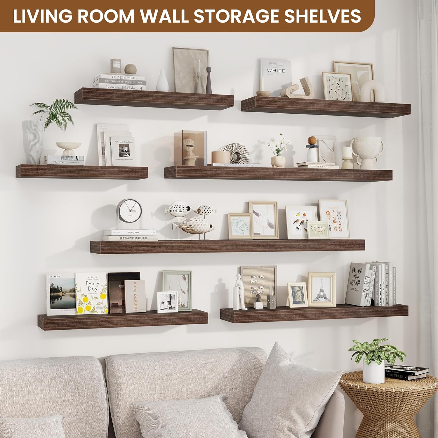 Fuqing Floating Wall Shelves Set of 2 Walnut 24 Inch