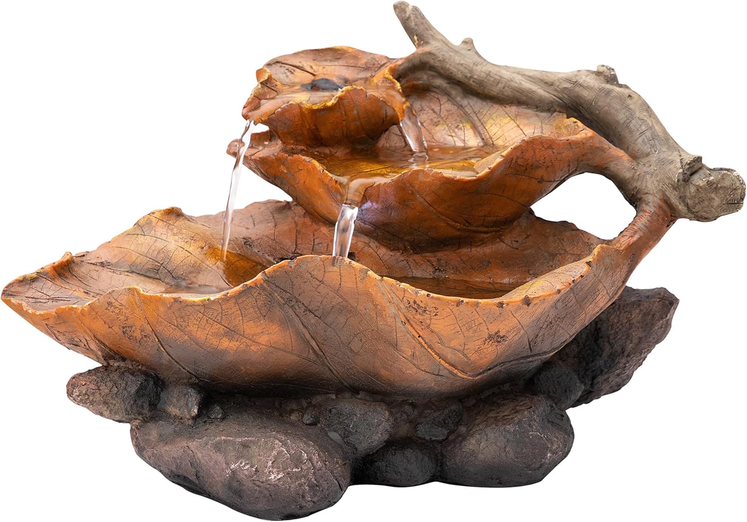 Alpine Corporation 9 Tall Indoor Tabletop Tiered Leaf Hand-Painted Fountain with LED Lights