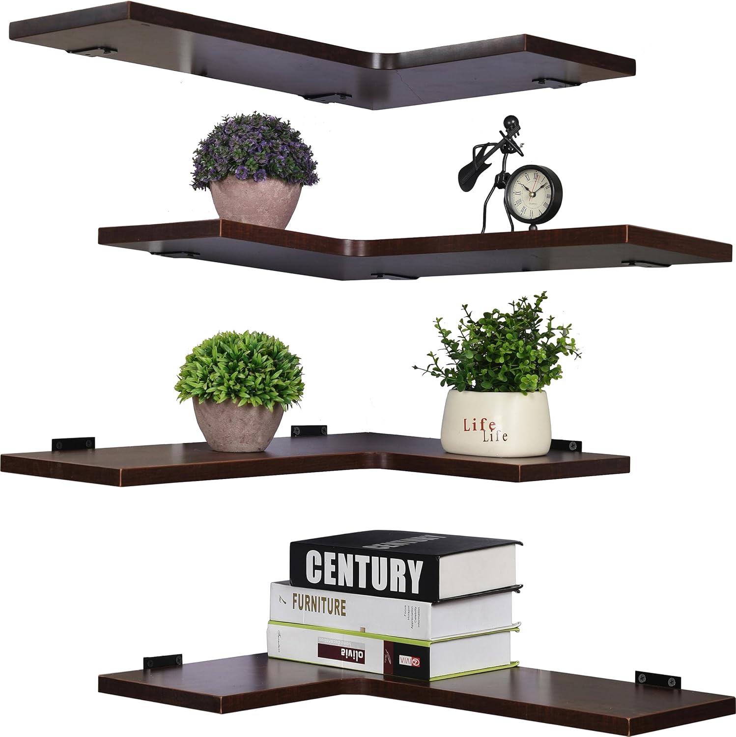 22 Inch Corner Shelf Wall Mount Set of 4 Dark Brown Heavy Duty