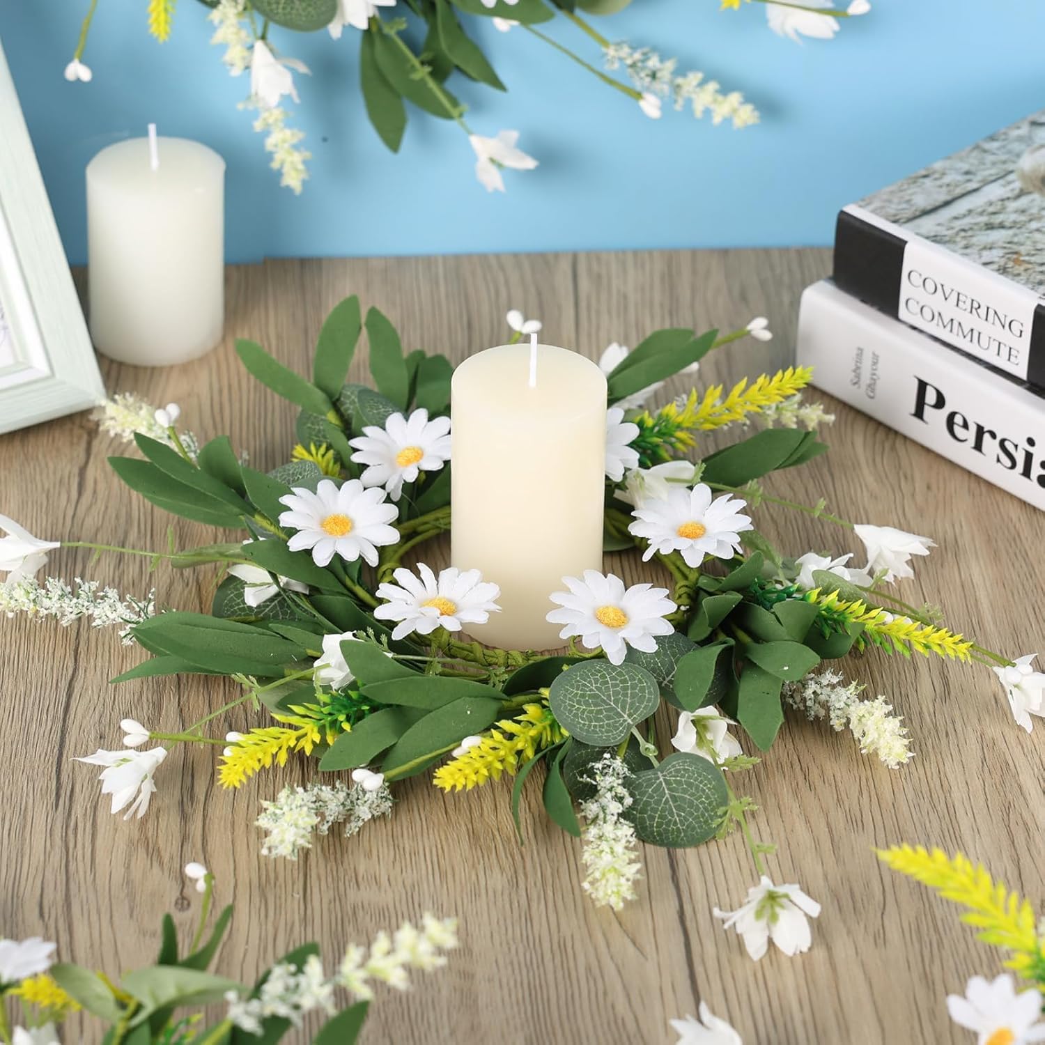 6 Pcs Artificial White Daisy Wreath Summer Spring Decor