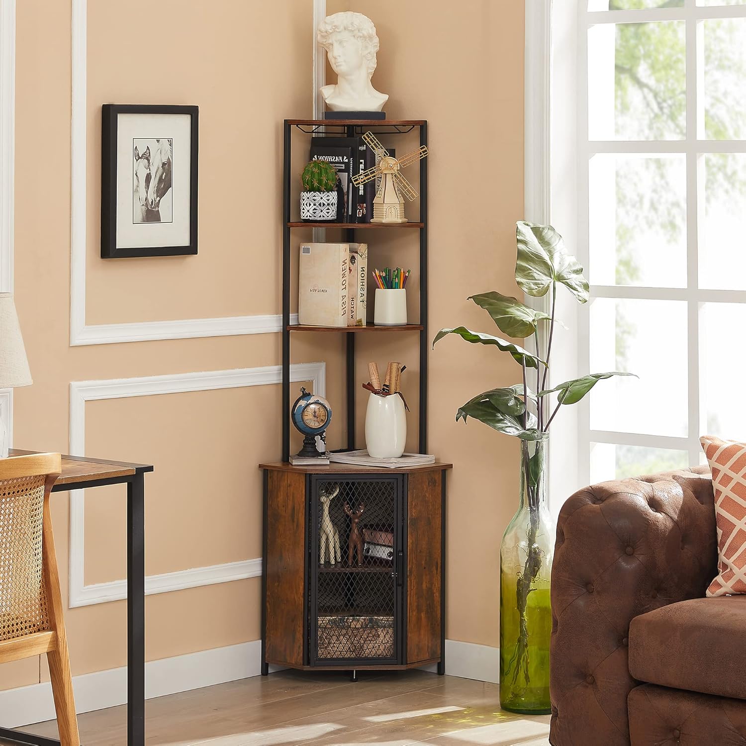 VECELO Corner Cabinet Tall Storage Shelf Bookshelf Display Rack 1