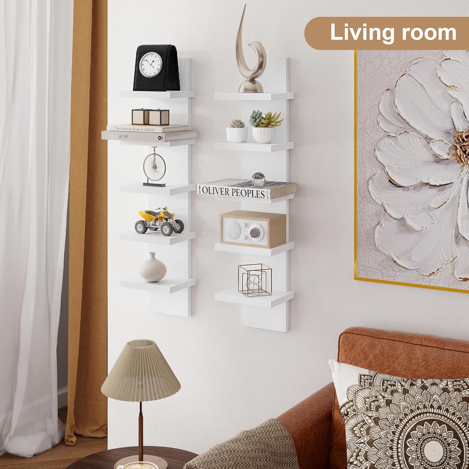 Modern White 5 Tier Wall Shelf Unit 2Pack