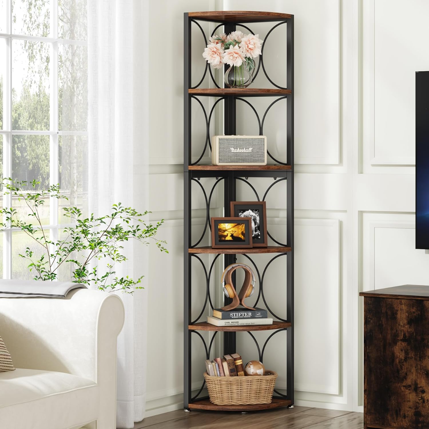 Tribesigns 67 Inch Tall Corner Shelf 6 Tier Bookcase
