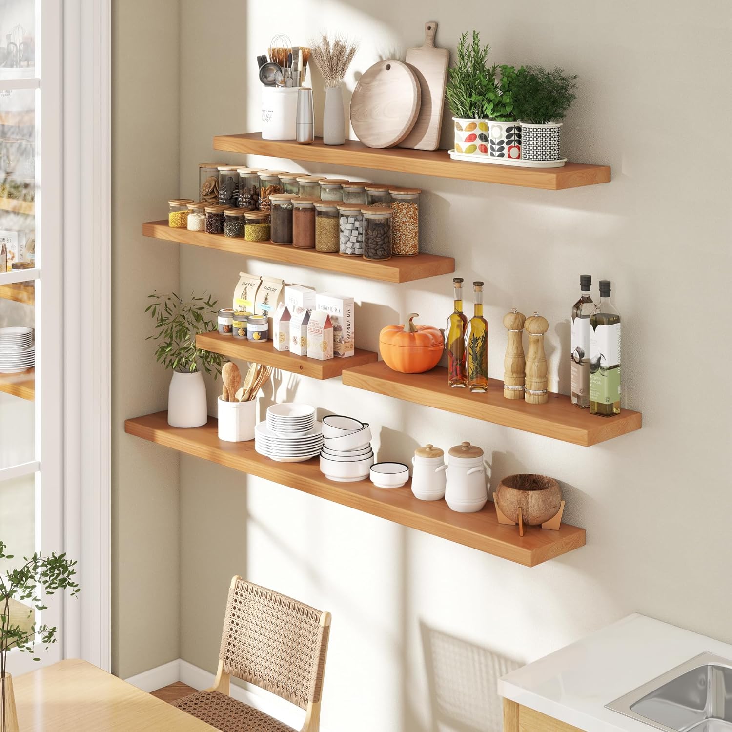 Axeman 24 Inch Floating Shelves Set of 2 Natural Finish