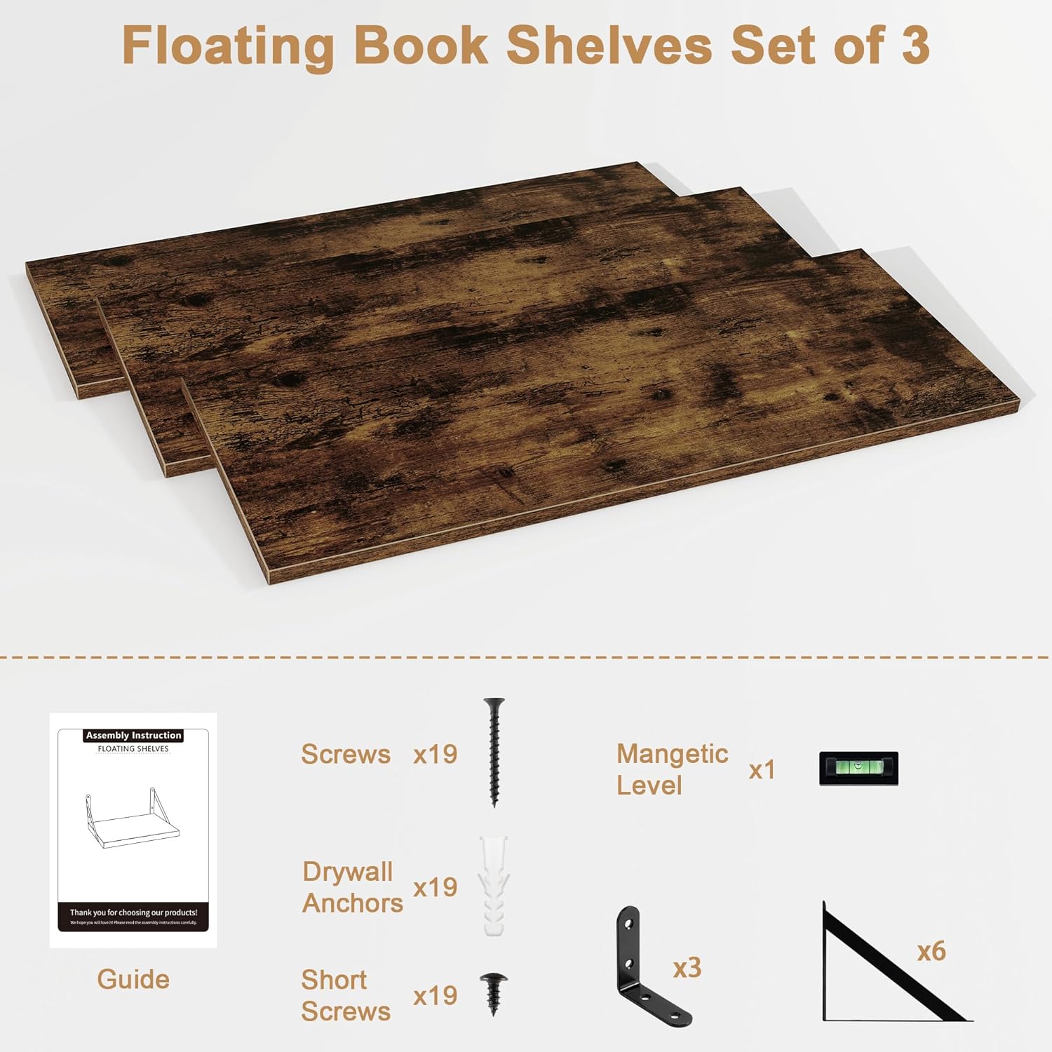 Fun Memories 3 Piece 40 Inch Floating Bookshelf Set