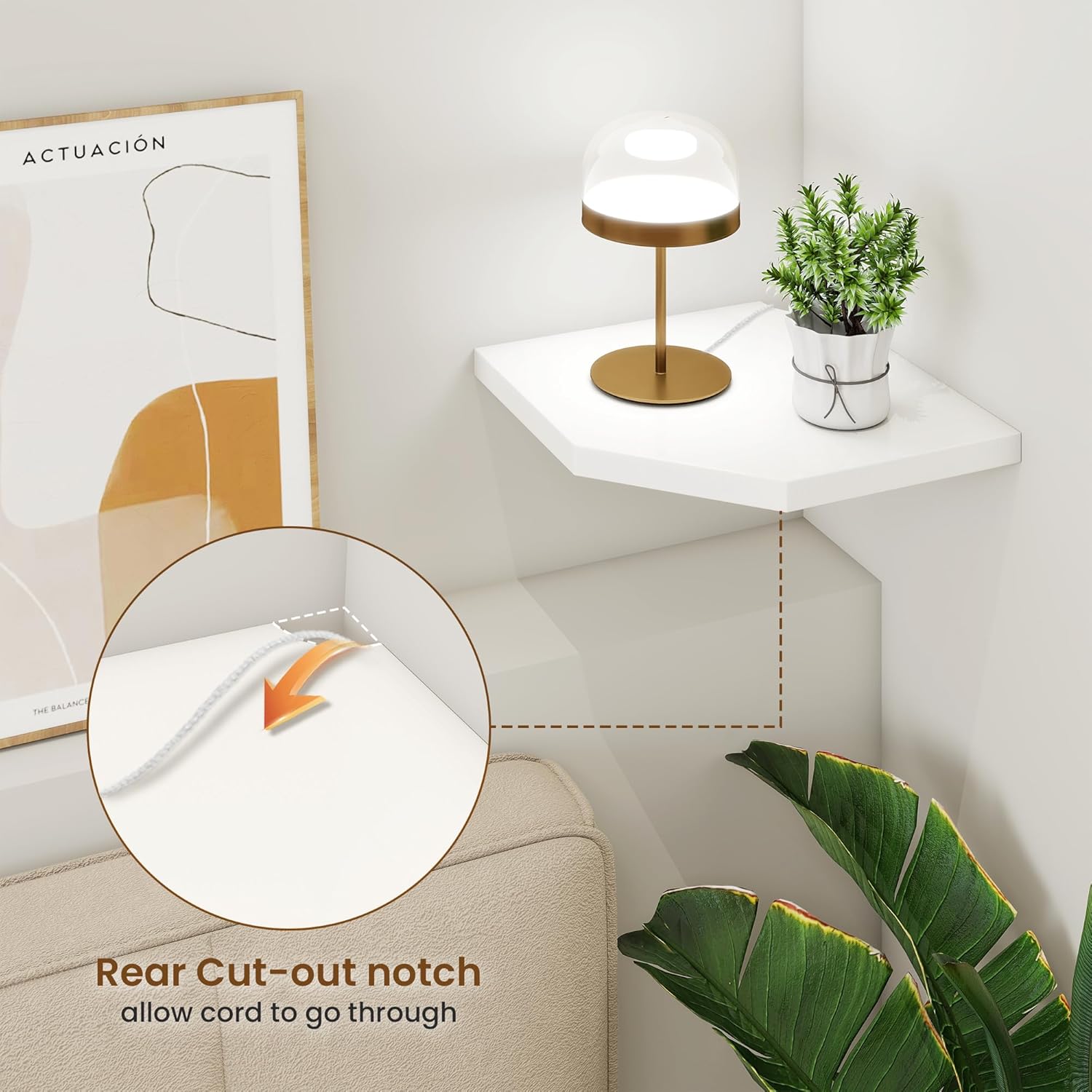 Fun Memories Corner Shelf Wall Mount Solid Oak Floating Shelves with Cable Hole 10in Rustic Design