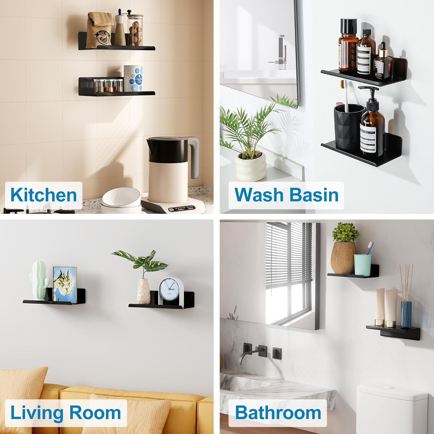 SAYAYO Black Floating Shelves 2pcs Wall Storage