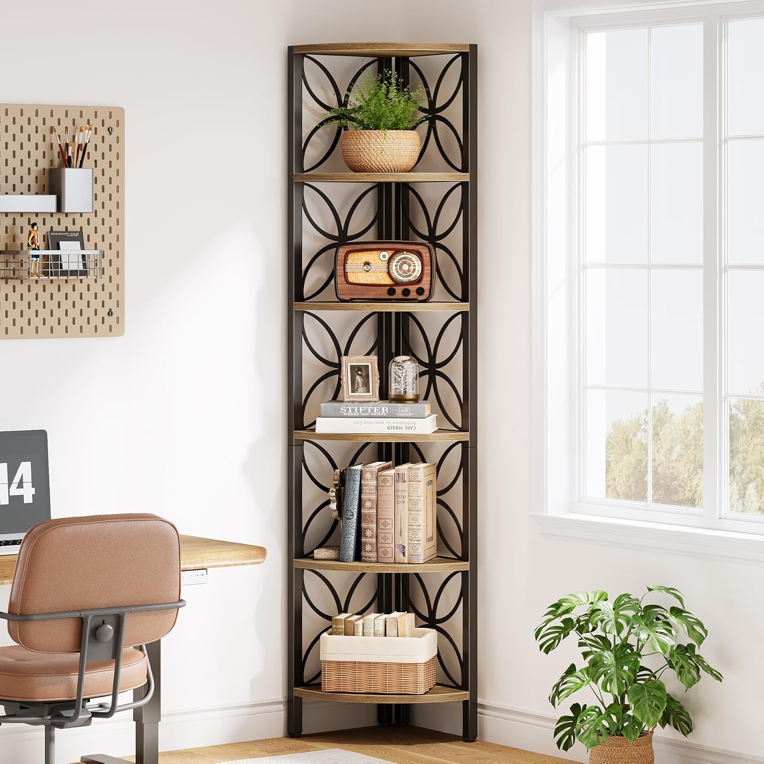 Tribesigns 6-Tier Corner Bookshelf Rustic Industrial Design