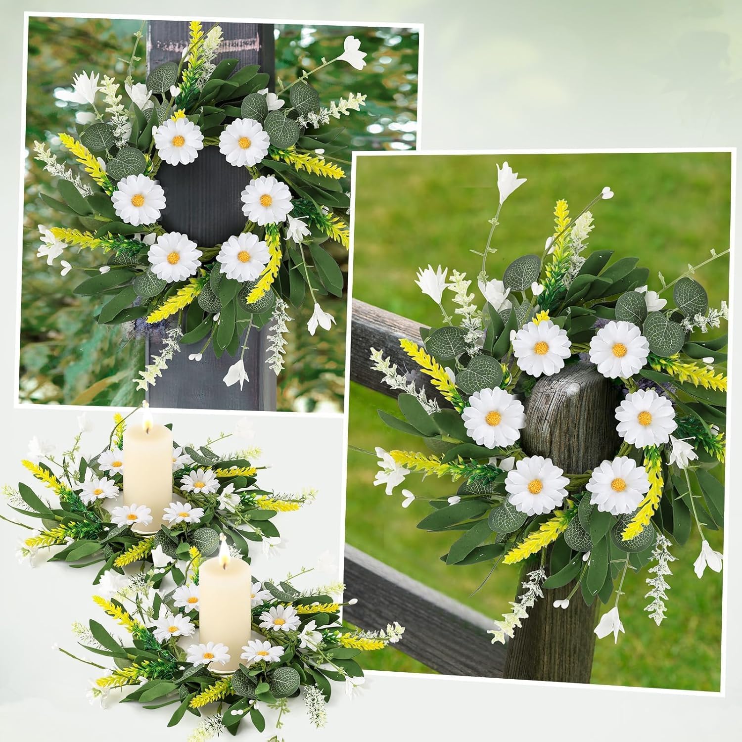 6 Pcs Artificial White Daisy Wreath Summer Spring Decor