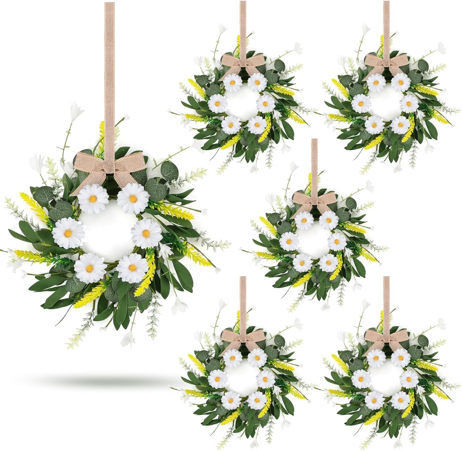 6 Pcs Artificial White Daisy Wreath Summer Spring Decor