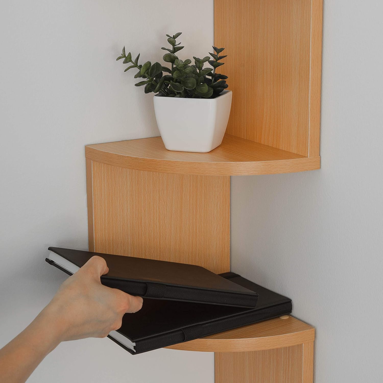 Danya B Large Rustic 5-Tier Corner Floating Wall Shelves Beech