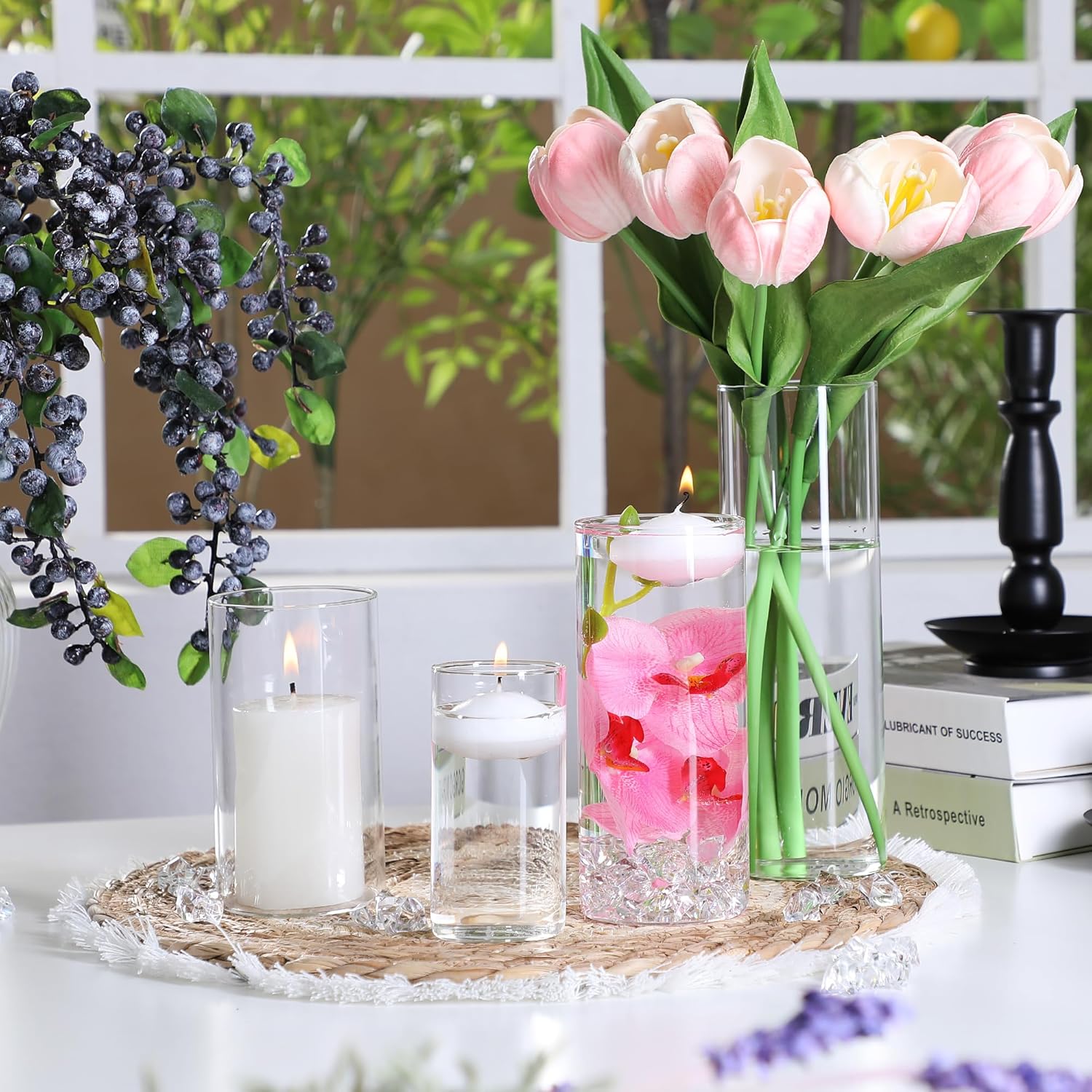 20 White Floating Candles and 16 Glass Vases Centerpiece Set