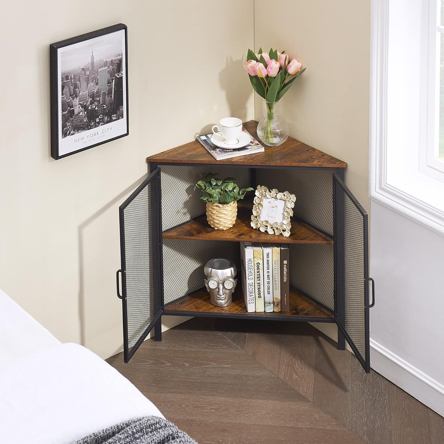 VECELO 3-Tier Corner Shelf Organizer Brown