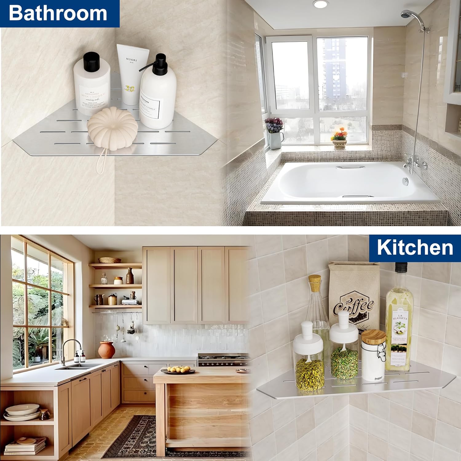 Brushed Corner Shelf for Tile Wall 10 Inch 1 Pack