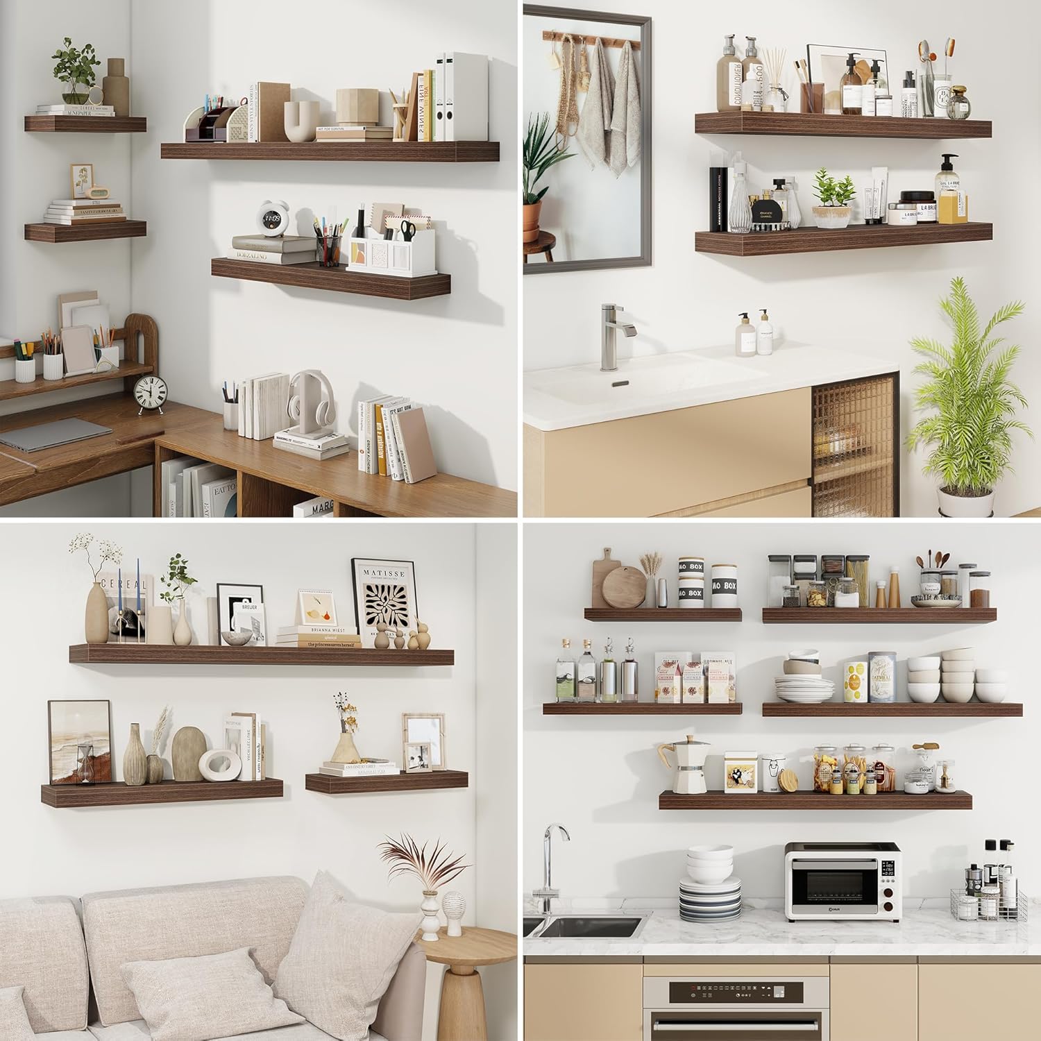 Fuqing Floating Wall Shelves Set of 2 Walnut 24 Inch