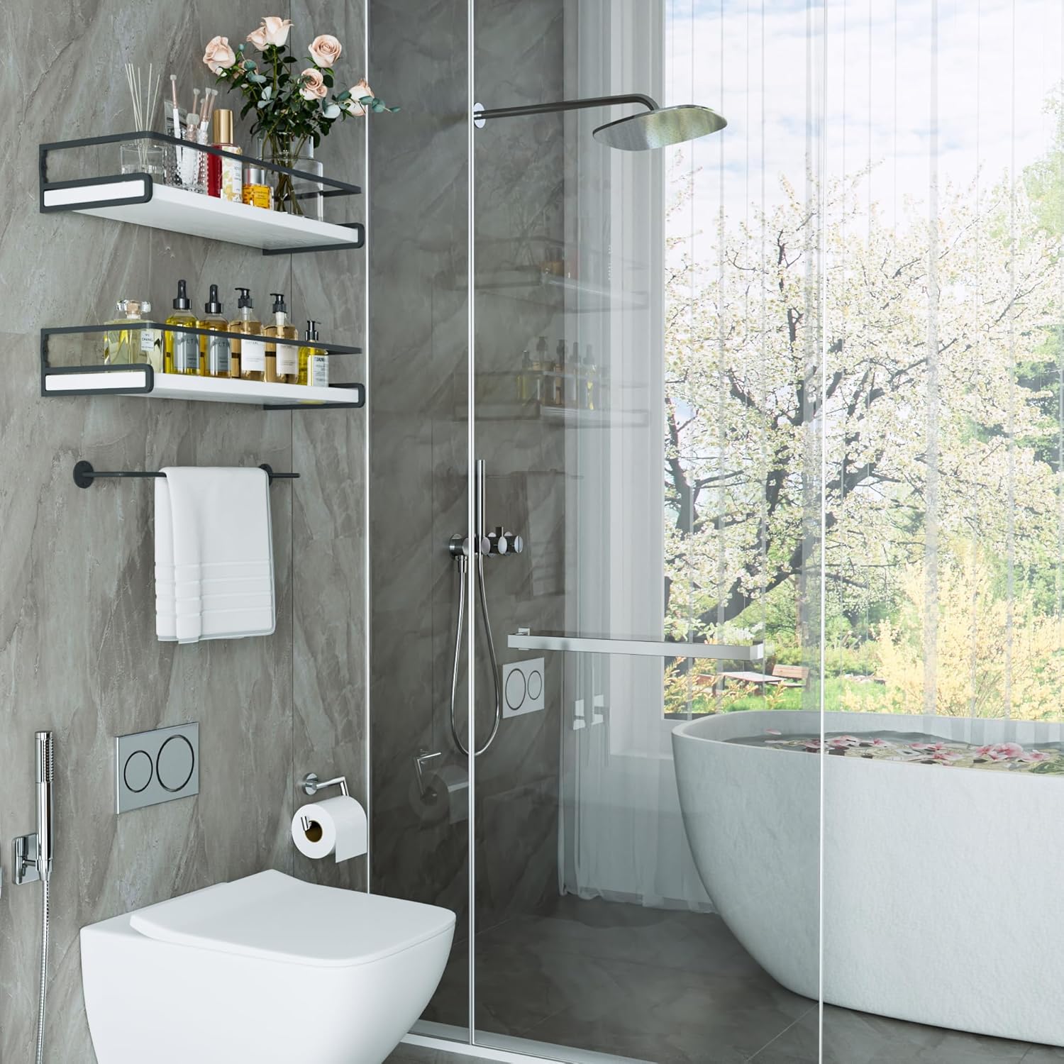 CeleVista 4 Pack Floating Shelves with Towel Bar 16 Inch
