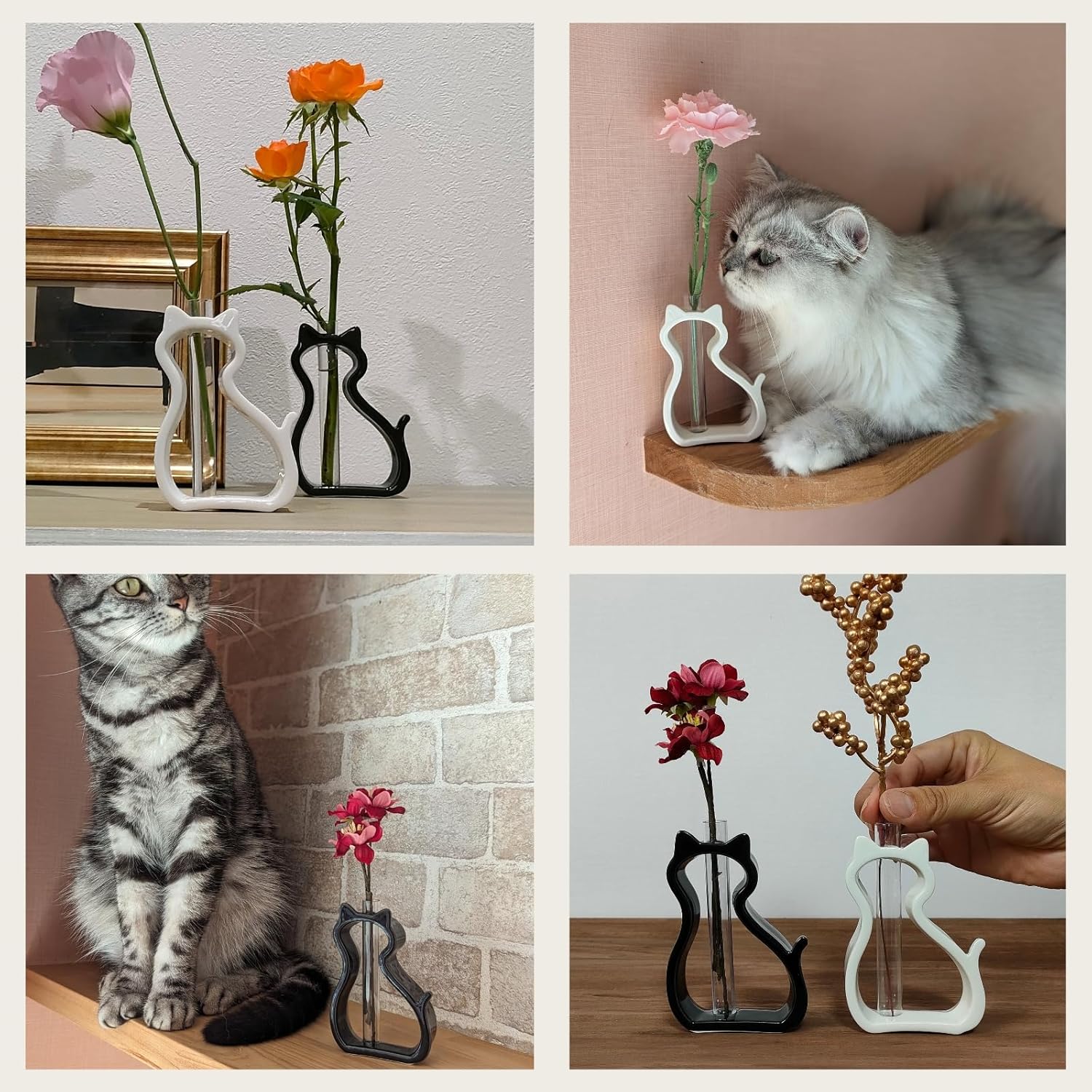 Japanese Ceramic Cat Vase for Flowers and Dried Flowers