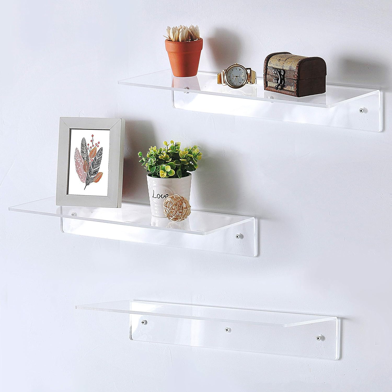 MyGift 17 Inch Clear Acrylic Floating Shelves Set of 3