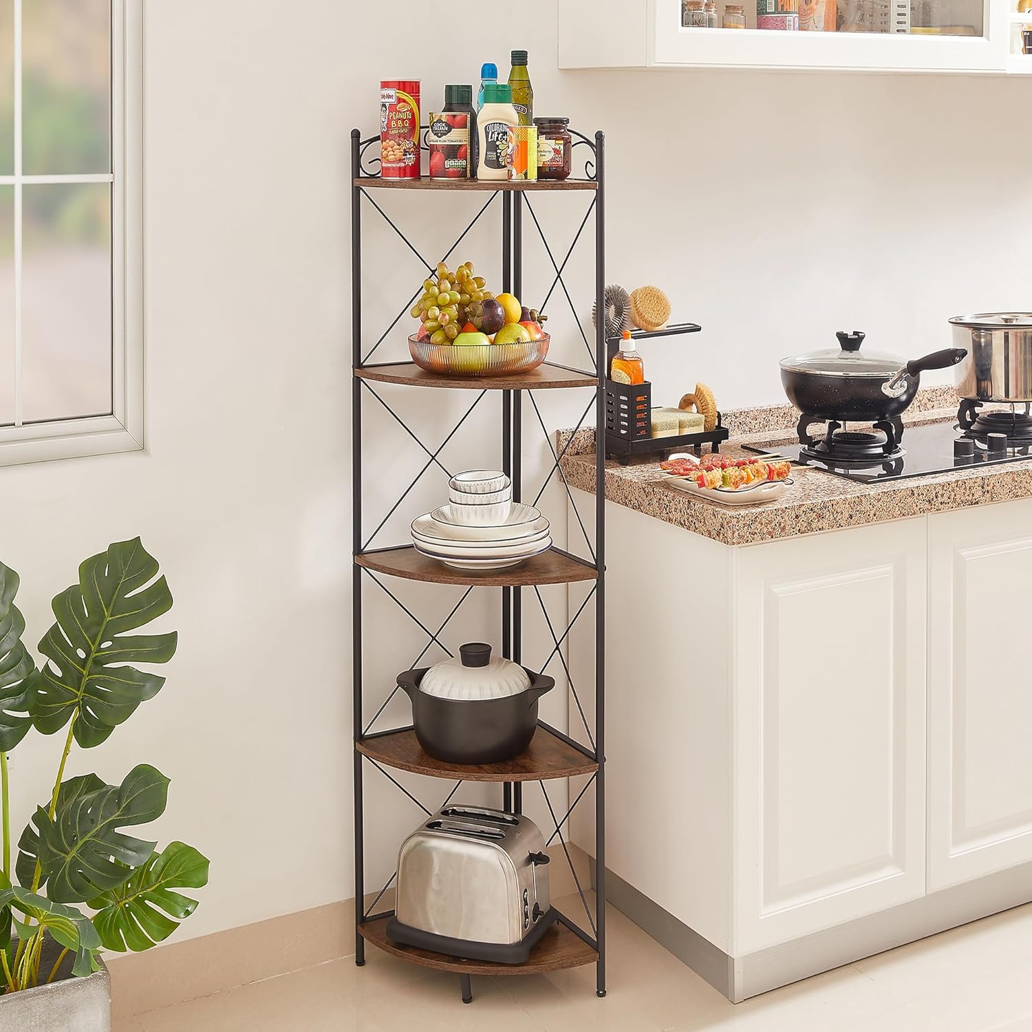 VECELO Corner Cabinet Tall Storage Shelf Bookshelf Display Rack