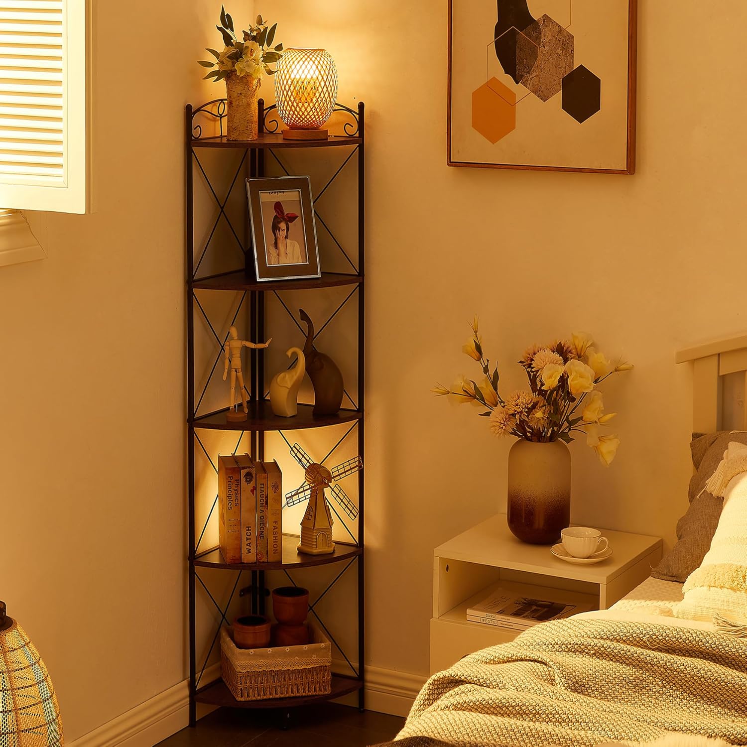 VECELO Corner Cabinet Tall Storage Shelf Bookshelf Display Rack