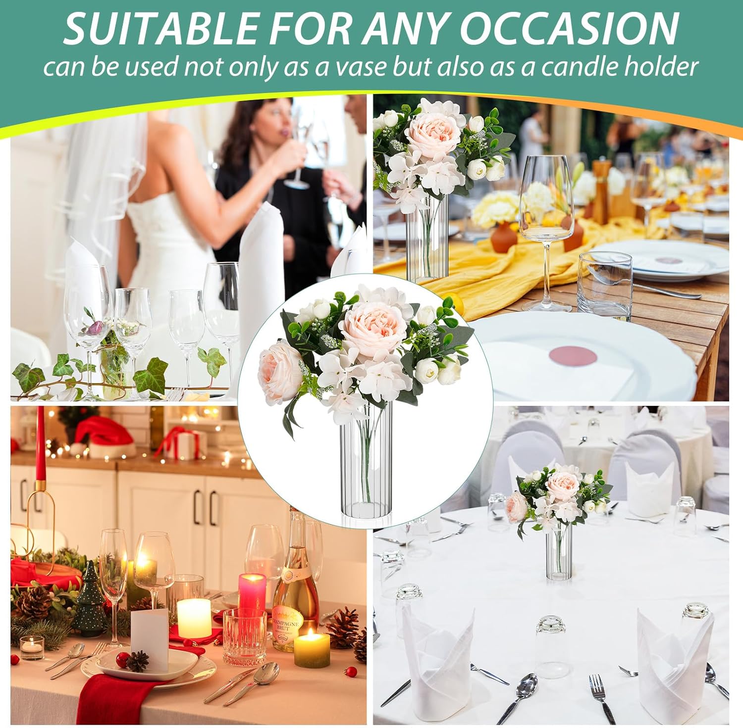 24 Pcs Clear Glass Cylinder Vases for Centerpieces and Decor