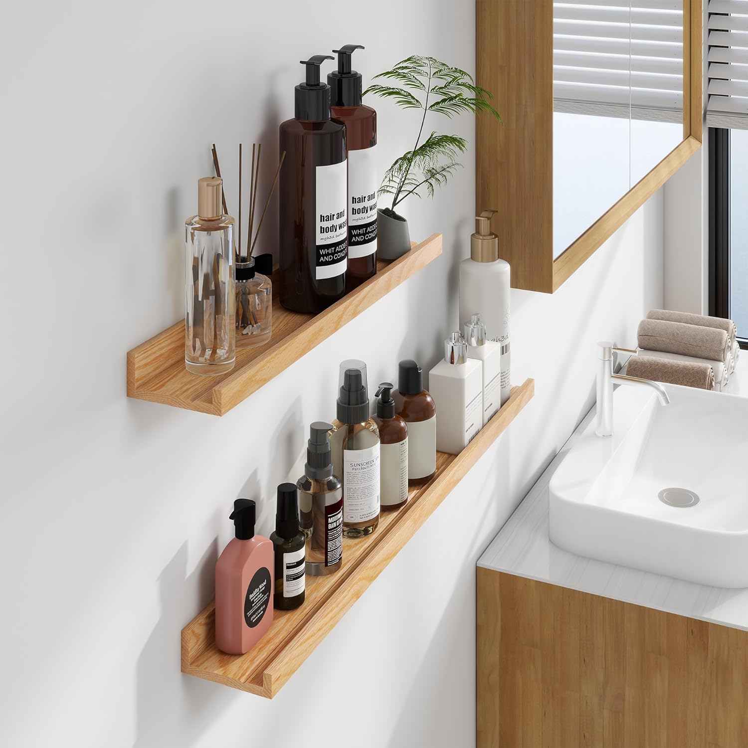 Floating Picture Ledge Shelves Set of 2 Solid Oak